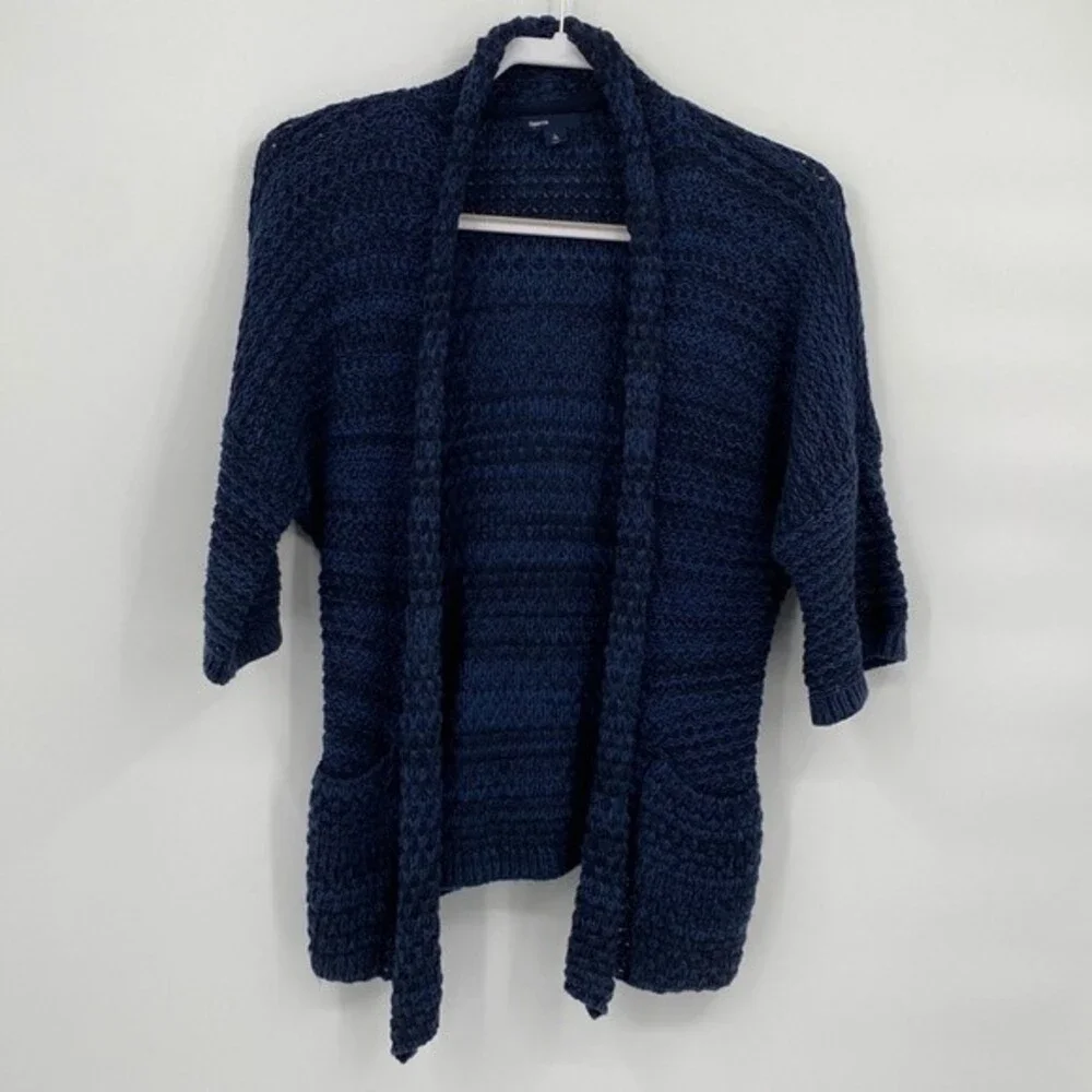 Gap Kids Open Front 3/4 Sleeve Knit Cardigan Sweater Marled Blue Black Size L 10